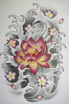 a drawing of a pink flower on white paper