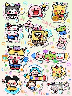 various stickers with different characters and numbers on the back of each one's face