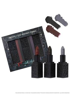 Hipdot x Addams Family Collection - BeautyVelle | Makeup News Addams Family Makeup, Lipstick Ingredients, Charles Addams, Makeup News, Morticia Addams, The Addams Family, Goth Makeup, Gothic Makeup