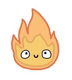 a cartoon fire with eyes on it's face and an emoticive expression