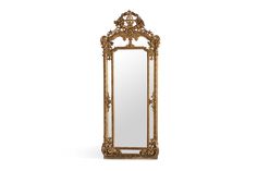 an ornate gold framed mirror against a white background