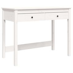 a white desk with two drawers on top and one drawer at the bottom, against a white background