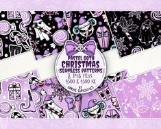 purple and black christmas seamless patterns