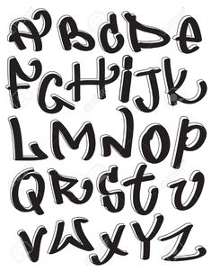 the alphabet is drawn in black ink and has been placed on top of each other