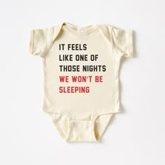 "It Feels Like One Of Those Nights, We Won't Be Sleeping, Funny Baby Bodysuit, Baby Shower Gift, In My Baby Era, Debut Era, Baby Era's Shirt W H Y - S H O P - W I T H - S W E E T T C A P R I ? We are a husband-and-wife team that designs and prints everything out of our home-based business in Georgia! What does this mean for you? Sometimes our turnaround times may be a little longer compared to other Etsy shops, but we promise that our product stands out above the rest. We pay attention to every detail including the brand of shirts we use, professional equipment & materials... Even down to the packaging, we try to make sure it's not only packaged well & protected from the elements, but fun and exciting to open! We want to make sure you have an A+ shopping experience from start to finish! Ou Cricut Baby Gifts, Baby Lemur, Sleeping Funny, Debut Era, Baby Onesie Gift, Funny Baby Onesies, Funny Baby, Parent Gifts, Baby Shirts