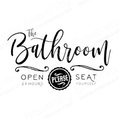 the bathroom is open sign in black and white, with an oval frame around it