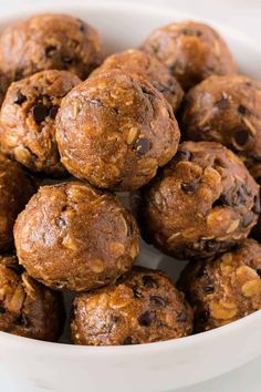 chocolate chip energy bites in a white bowl