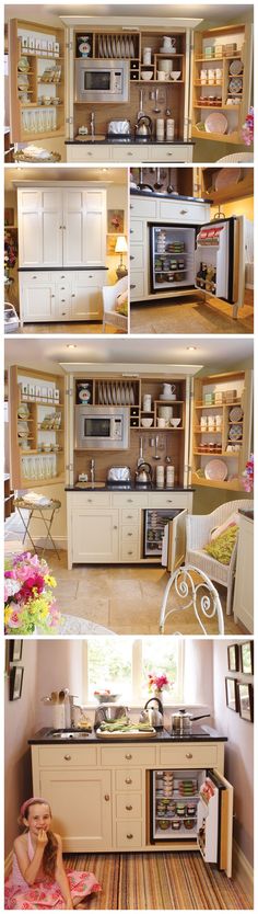 the kitchen is clean and ready to be used as a dining room or living room