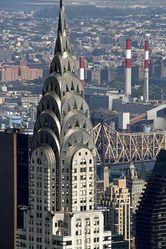 an aerial view of the chrysler building in new york city