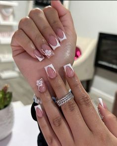 Birthday Nails Short White, Girl Maintenance, Classic French Tip, Fall Nail Design, Christian Hats, White Tips, French Tip Nail Designs, Floral Work, Colored Acrylic Nails