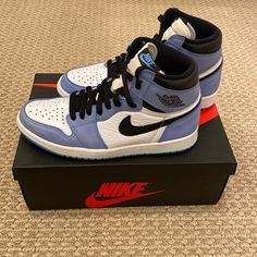 Highly Wanted Air Jordan In University Blue. Clean, Barely Used, Comes With Blue Laces And Crease Protectors. Original Box! Free Brandy Melville Sticker Included With Purchase. Brandy Melville Stickers, Air Jordan 1 Retro High Og, Air Jordan 1 Retro High, Size 8 Women, University Blue, Air Jordan 1 Retro, Jordans For Men, Jordan 1 Retro High, Jordan 1 Retro