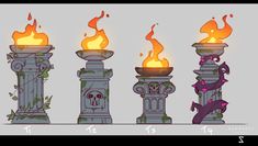 four different types of torches with flames coming out of them