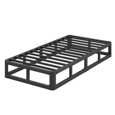 a black metal bed frame on a white background