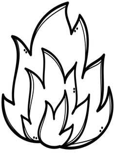 a black and white drawing of a fire with flames in the middle, on a white background