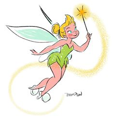 a drawing of a tinkerbell fairy holding a sparkler in her right hand