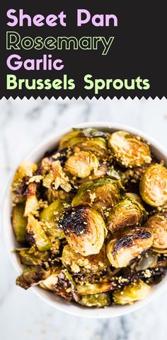 a white bowl filled with brussel sprouts on top of a table