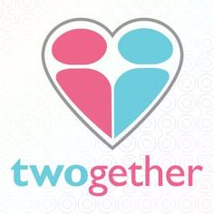 the logo for twogether is shown in pink, blue and white with a heart