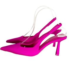 New Without Tags, Barbiecore Style, Vibrant Neon Fushia Color Zara Barbie Pink Satin Neon Heeled Sling Backs Heels 7 Sz 37 Eur = 7 Usa Neon Heels, Pink Neon, Zara Shoes, Pink Satin, Neon Pink, Sling Backs, Shoes Women Heels, Shoes Heels, Size 7