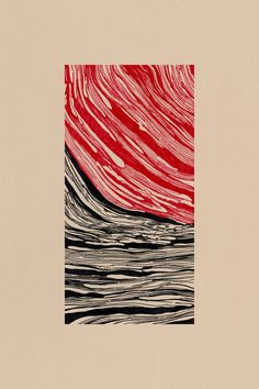 an abstract painting with red and black lines