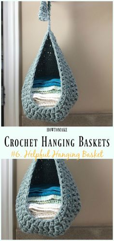 crochet hanging baskets with text overlay that reads, how to make