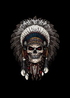 Native Tattoos, Indian Skull, Arte Doodle, Native American Chief, Skull Pictures, Indian Headdress