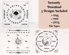 the five designs included in this set are all handwritten and have different font styles