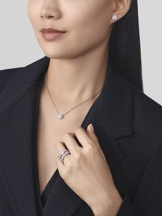 Fleurette pendant 18K white gold, Diamond - Van Cleef & Arpels Necklace Woman, Van Cleef & Arpels, Van Cleef And Arpels, Tennis Necklace, Van Cleef Arpels, Van Cleef, Pure Silver, White Gold Diamonds, Rhodium Plated