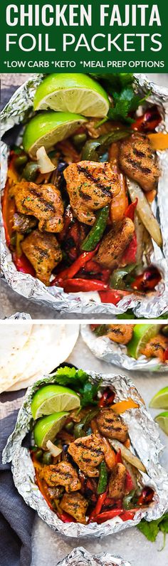 chicken fajita foil packets with limes and peppers