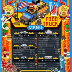 the food truck menu is shown in this image