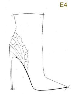 a drawing of a high heeled shoe with the word e4 written on it