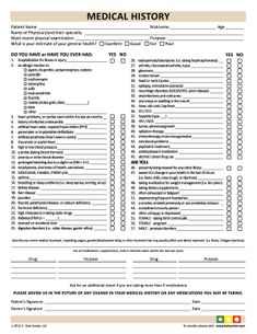 the medical history form is shown in this file, and it contains several important documents