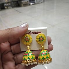 0 Likes, 0 Comments - Khushi Creation (@khushicreationrajkot) on Instagram: “Most demanding meenakari jhumki 👍❤ DM for bulk order 👍  #meenakari #meenakarikundan…” Enamel Pins, Drop Earrings