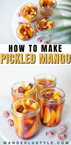 jars filled with pickled mangos on top of a white plate