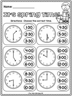 a printable worksheet for telling time to the hour and two minutes remaining