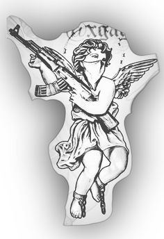 Cupid With Ak Tattoo, Evil Cupid Tattoo, Angel Drawings, Hahaha Joker, Gangster Tattoo, Cupid Tattoo, First Tattoo Ideas, Cherub Tattoo