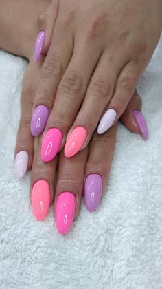 Bright Vacation Nails, Pink And Purple Nails, Manicure Nail Designs, Cute Simple Nails, Simple Gel Nails, Fall Acrylic Nails, Shellac Nails, Easter Nails, Short Acrylic Nails Designs