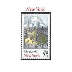 a postage stamp with an image of new york