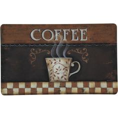 a wooden sign with a coffee cup on it's side and the words coffee above it