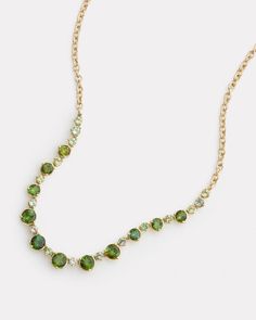 18K Yellow Gold Graduated Green Tourmaline Round Necklace 16 Inches Style# YNGRGT Round Necklace, Green Necklace, Green Tourmaline, Tourmaline, Yellow Gold, Necklaces, Yellow, Green, Gold