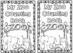 two coloring books with the words my zoo counting book written in black and white on them