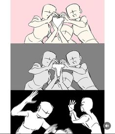 three different images with the same person holding their hands up in front of each other