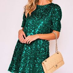 Zoe Is The Perfect Sequin Shift Dress. This Round Neck Short Sleeve Classic Is Fully Lined With A Button Enclosure And Keyhole On The Back. Get Ready To Be Noticed Entering And Leaving. High Neck Sequin Dress, Party Sequin Dress, Collard Dress, Sequin Shift Dress, Sparkly Gown, Green Sequin Dress, Red Sequin Dress, Ruffle Wrap Dress, Mod Cloth Dresses