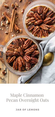 Pecan Overnight oats in a glass jar.