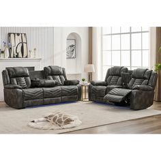 a living room with two recliners and a couch