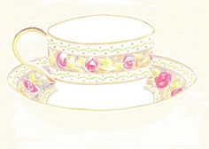 two tea cups and saucers sitting next to each other