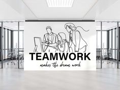 an office wall with the words teamwork on it