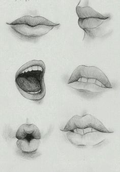 various lips and mouths drawn in pencil