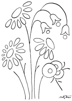 a drawing of three flowers with one flower in the middle and two on the other side