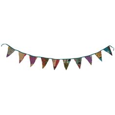 a multicolored bunting banner hanging from the ceiling