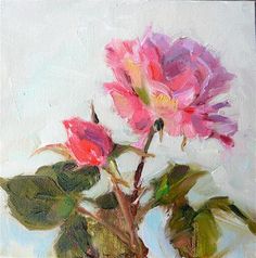 a painting of pink flowers in a vase